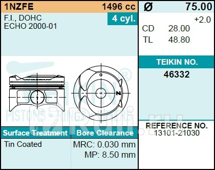 Поршень двигателя teikin 46332 0.50 (4шт/упак) TEIKIN 46332050  для прочие 2, TEIKIN, 46332050