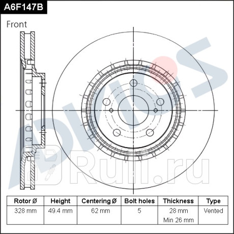 Диск тормозной передний (f) lexus rx ggl10 ggl15 (08-15), toyota highlander gsu45 (08-13), highlander gsu55 (13-) ADVICS A6F147B  для Разные, ADVICS, A6F147B