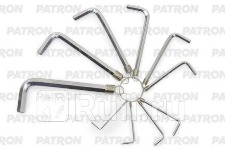 Набор ключей hex г-образных коротких, 10 пр: 1.5, 2, 2.5, 3, 4, 5, 6, 7, 8, 10 мм, на кольцах PATRON P-5102R  для Разные, PATRON, P-5102R